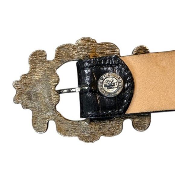 Vintage Leatherock Black Leather Statement Belt | Ornate Buckle | Made in USA main image 4